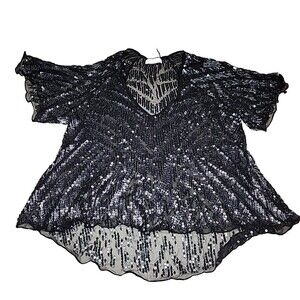 NWT New PARKER Top Women XS Silk Sequin Bead Embellished Gunmetal/Gray/Black